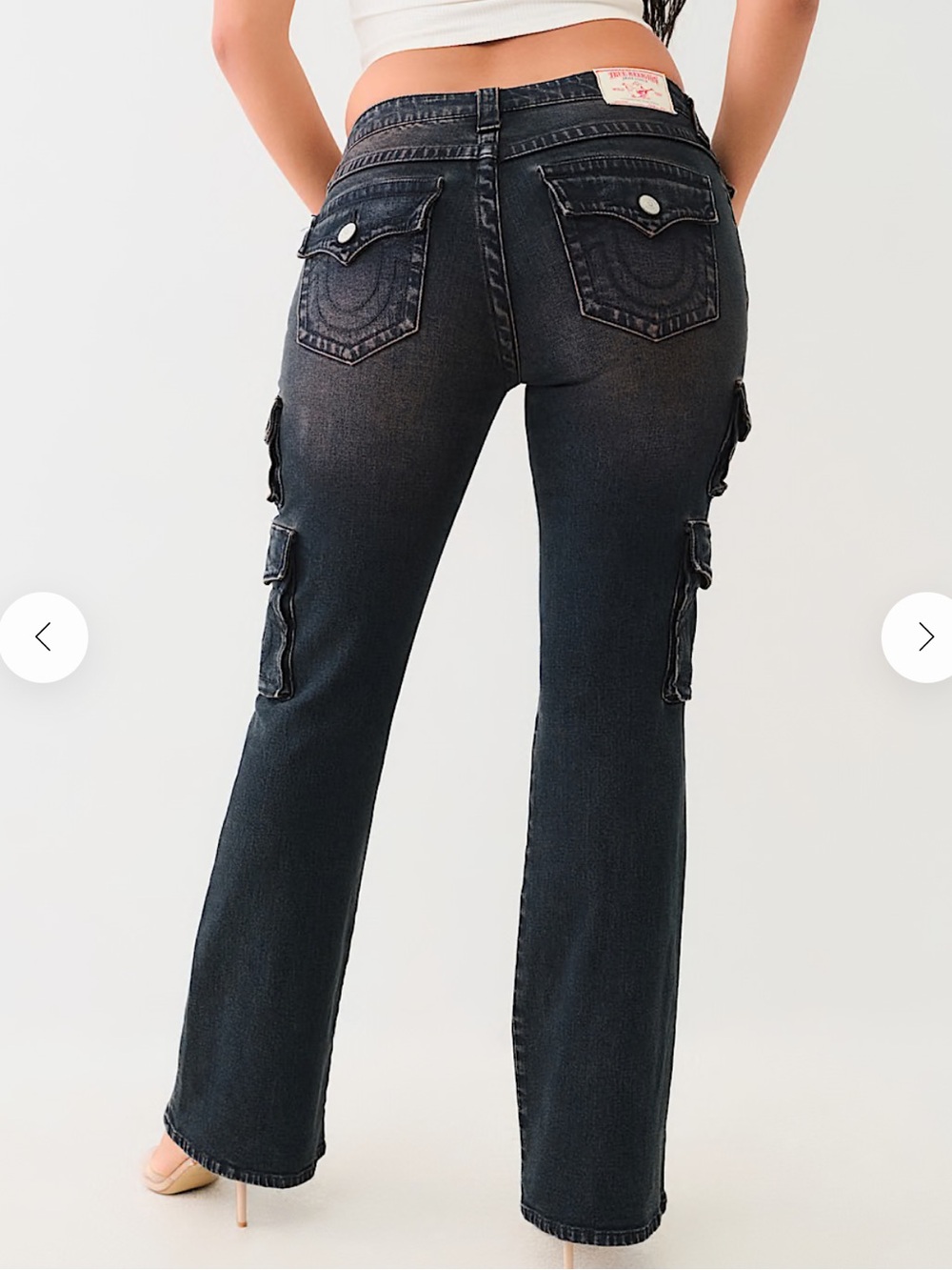 True Religion Black Boot Cut Cargo Jeans